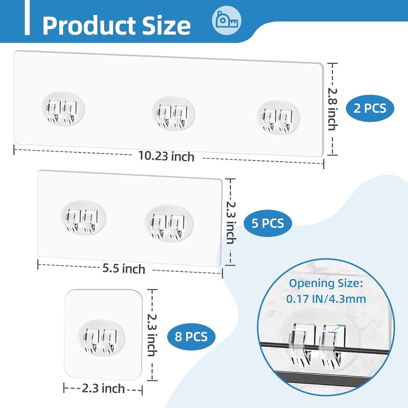EILKBLA 15 Pack Shower Caddy Adhesive Replacement - Strong No Drilling Shower Shelf Adhesive Hooks for Bathroom Storage Shelves & Kitchen Racks, 3 Sizes Included - Image 2